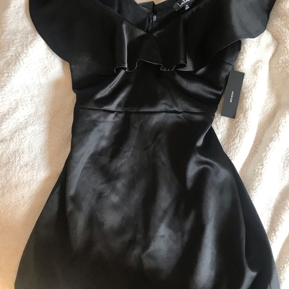 Beautiful Black Satin Mini Dress - Picture 3 of 8